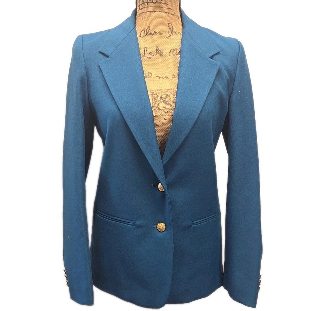 Vintage Cambridge Teal Blazer Gold Button Office Core‎ Old Money Preppy sz 6